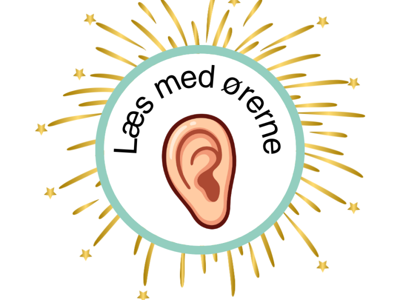 Grøn cirkel med et øre i midten. Tekst: Læs med ørerne